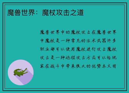 魔兽世界：魔杖攻击之道